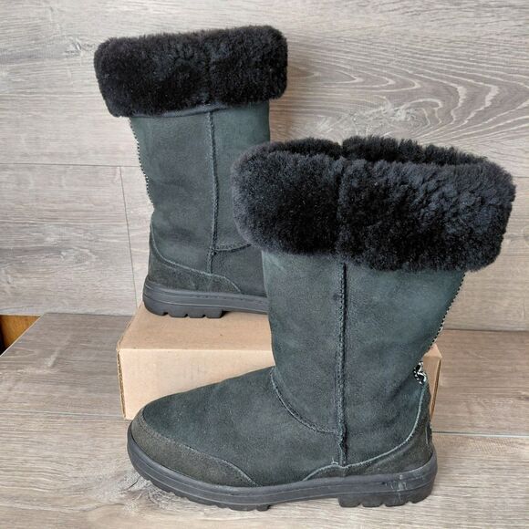 UGG Boots Ultra Tall Tasman Braid Womens 7 Black Sheepskin Wool Shearling 5245 - Picture 3 of 16